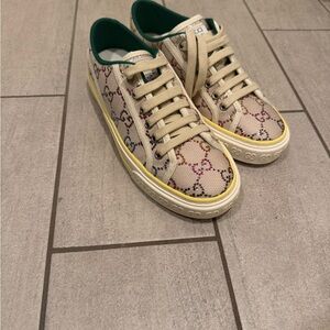 Gucci Beige Canvas Sneakers with Green Trim
